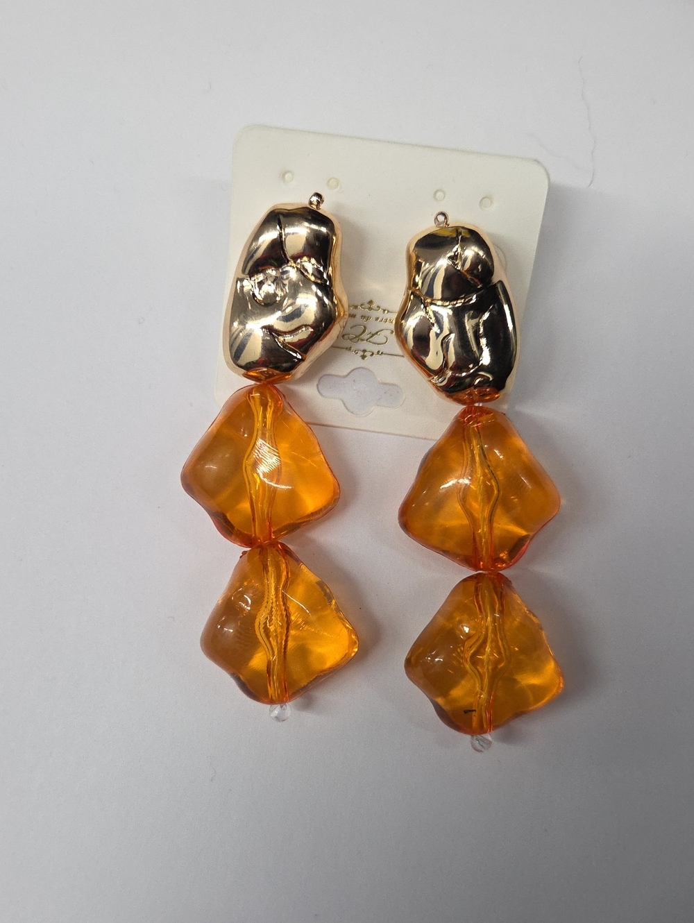 Chunky Gold and Amber Dangle Earrings